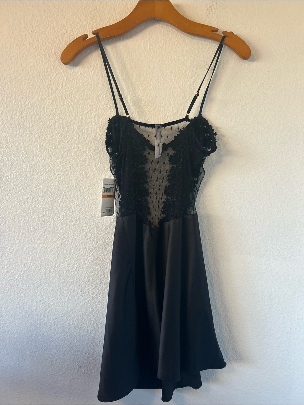 Flora Nikrooz Black Lace-Detail Slip Dress - Lingerie Size S